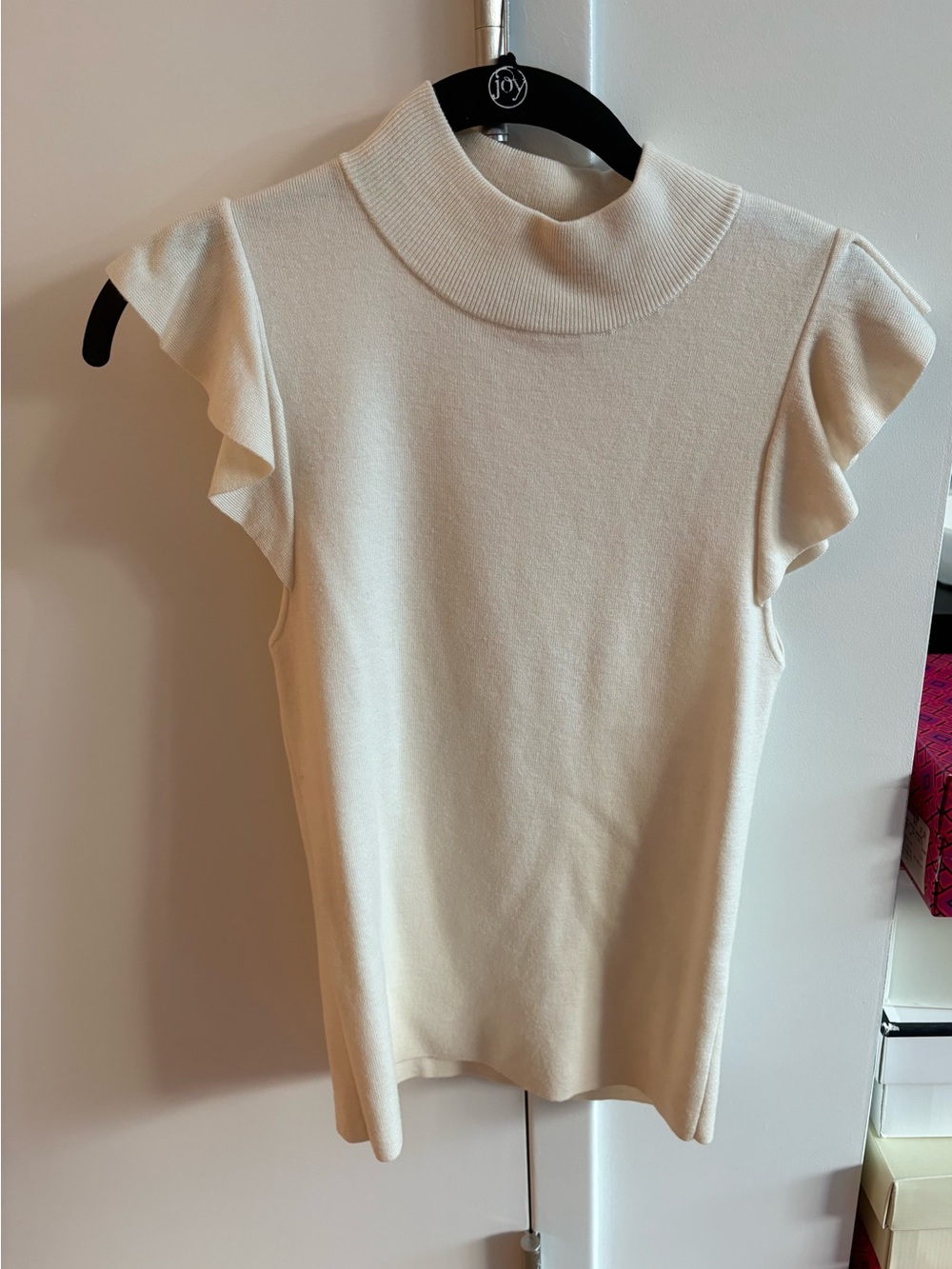 Alice + Olivia Cream Mock Neck Ruffle Sleeve knit top